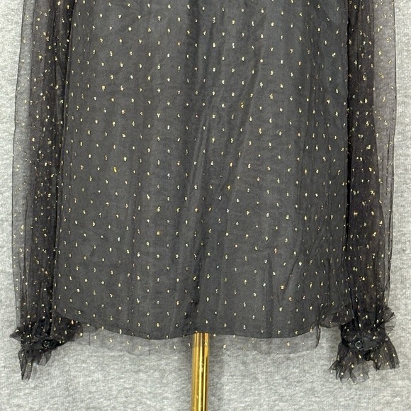 Adam Lippes Sheer Ruffle Top Black Gold Tiered Ruffle Blouse Womens Size 8 - Picture 10 of 12